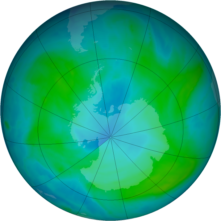 Antarctic ozone map for 30 January 2015